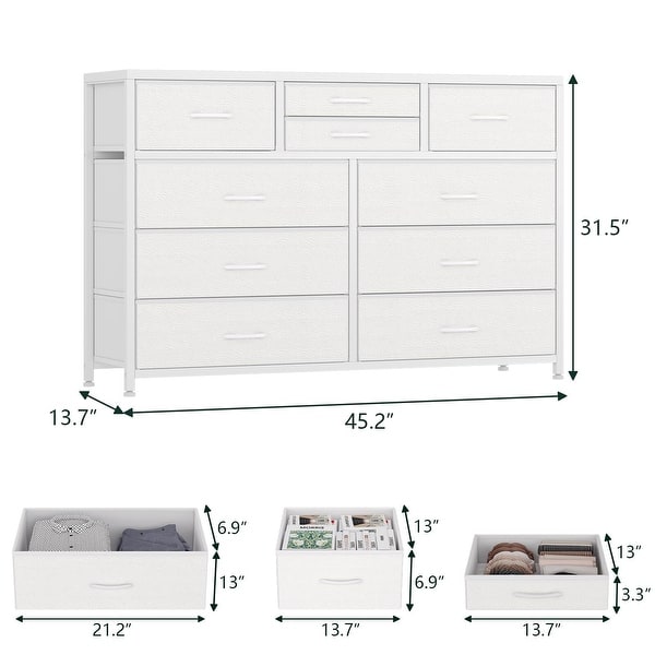 dimension image slide 3 of 5, Wide 10 Drawer Dresser for Bedroom