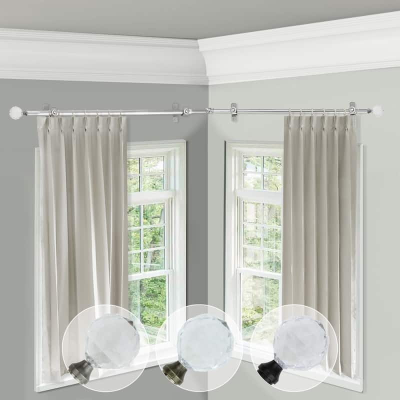 Steel Curtain Rods & Hardware Set - Satin Nickel Finish, Decorative Finials, Adjustable Lengths - M