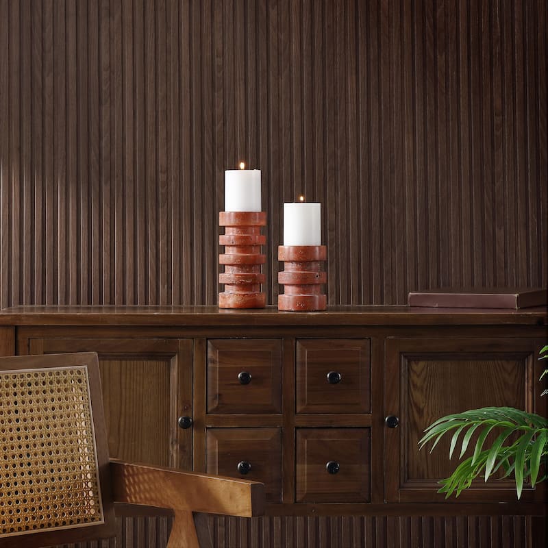 SAFAVIEH Home Capri Orange/Rust Travertine Pillar Tapered Candle Holder Set of 2