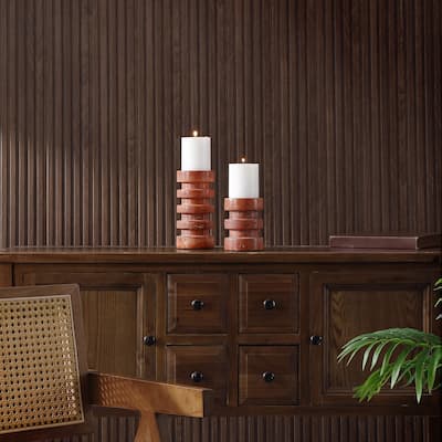 SAFAVIEH Home Capri Orange/Rust Travertine Pillar Tapered Candle Holder Set of 2