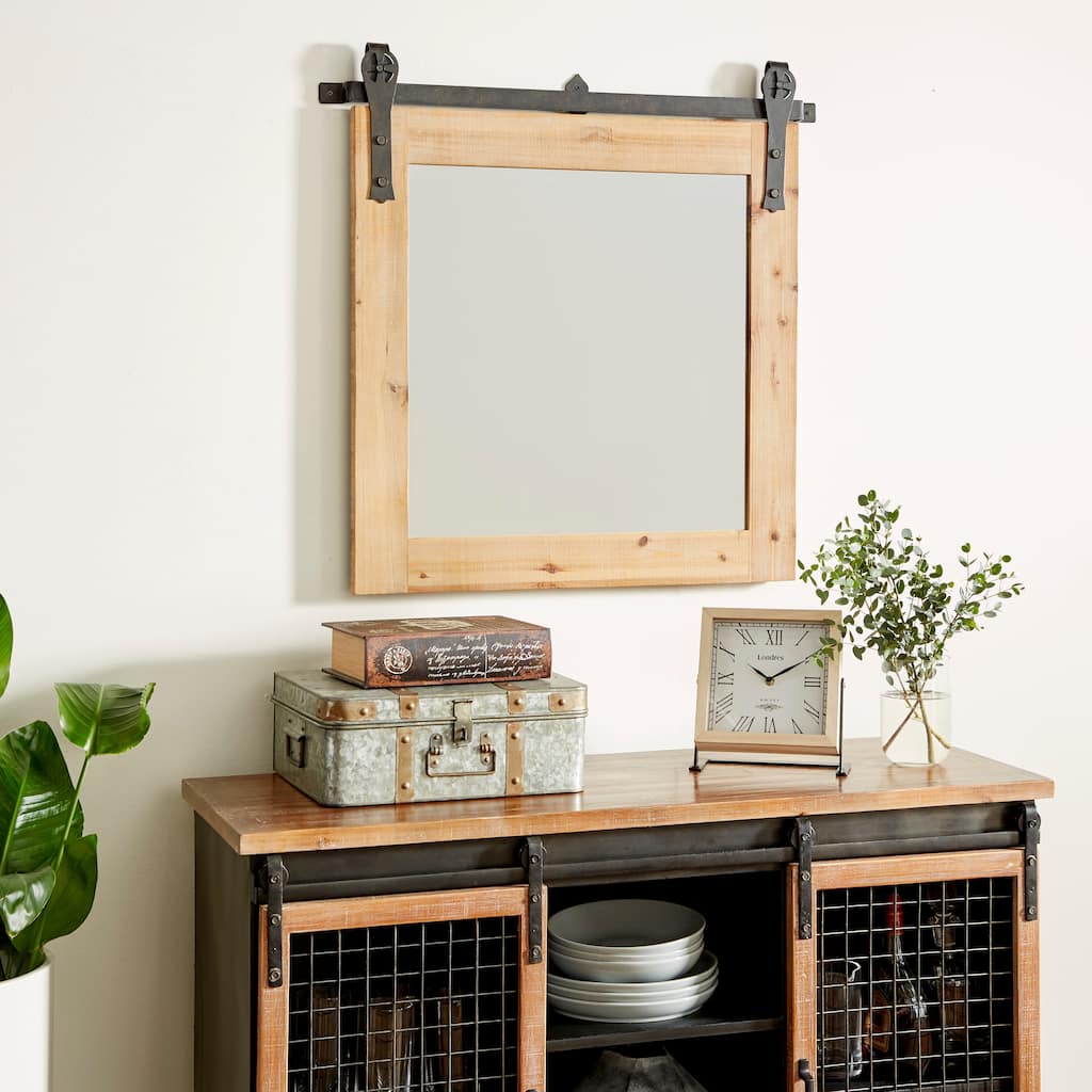 Barn Door Style Wood Industrial Farmhouse Hanging Wall Mirror