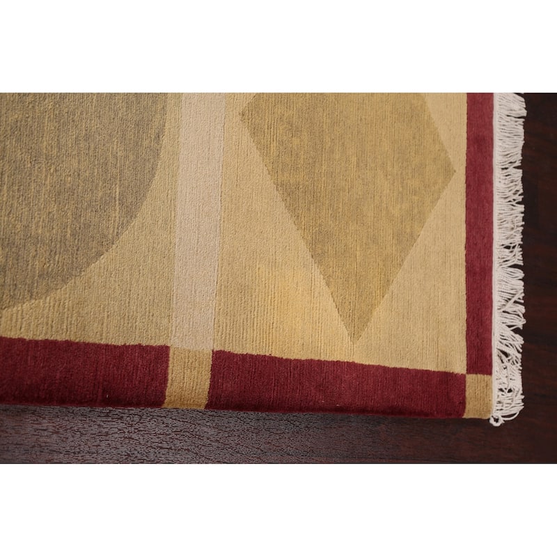 Vegetable Dye Geometric Oriental Nepalese Wool Area Rug Hand-knotted - 6'2" x 9'5"