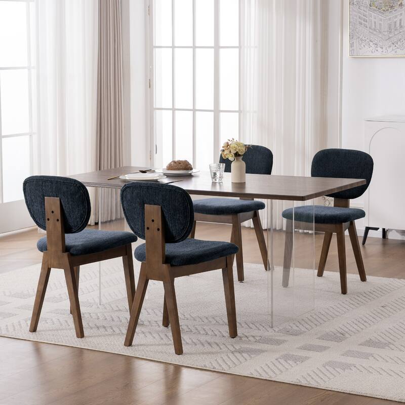Set of 2/4/6 Mid-Century Modern Upholstered Dining Chairs - Blue - Set of 4