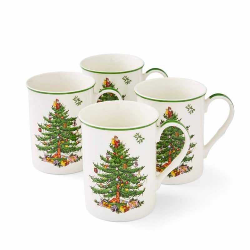 Spode Set of 2 Christmas Tree Stacking Mug - 4 Piece - 3.4" W x 4.25" H - Multicolored