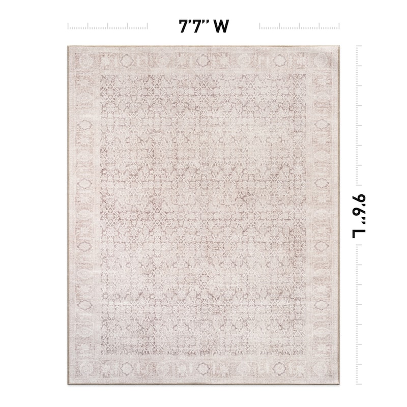 Beige Vintage Washable Rug - Low Pile, Subtle Pattern for Neutral Spaces
