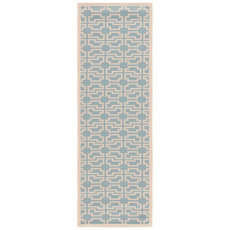 SAFAVIEH Courtyard Zohre Indoor/ Outdoor Waterproof Patio Backyard Rug - 2'7" x 8'2" Runner - Aqua/Beige