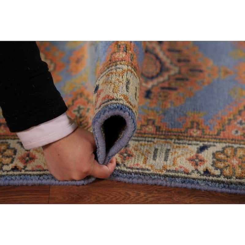 Blue Geometric Viss Indian Runner Rug Handmade Wool Carpet - 2'6"x 7'11"