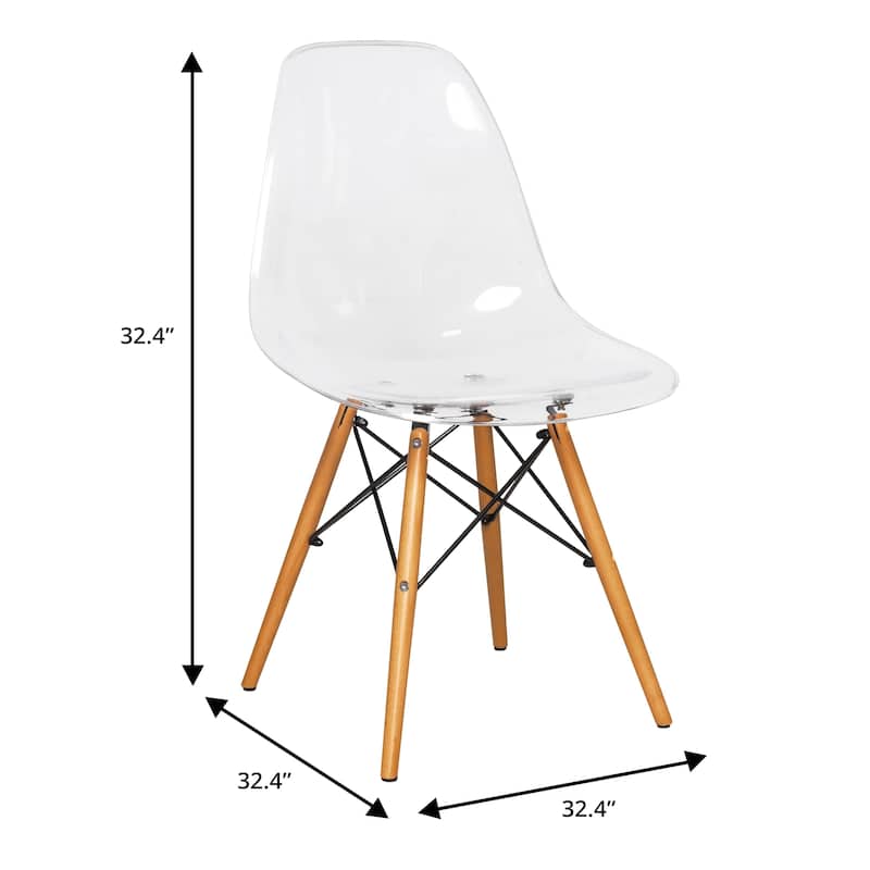 Cresco Acrylic Dining Chair in Solid Beech Wood Legs Banquet Side Chair (Set of 4) for Indoor and Outdoor - 32" Height