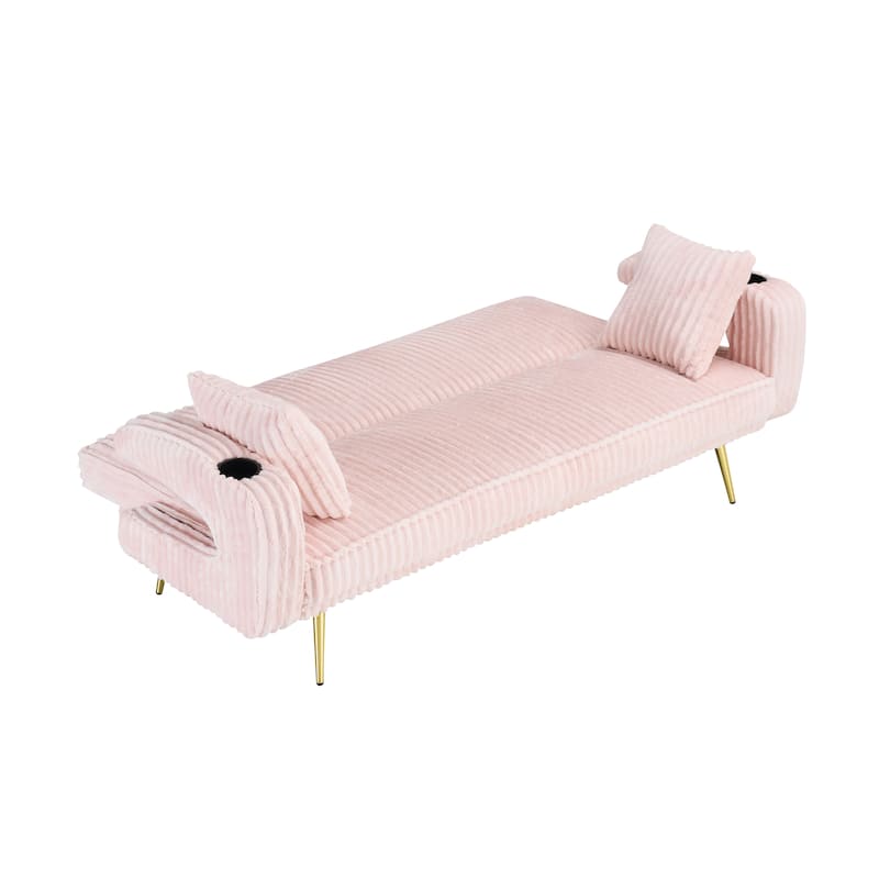 Loveseat Sofa, Adjustable Backrest Corduroy Love Seat Bed w2 Cup holder & 2 Pillows Living Room 2-seat Hollow Armchair