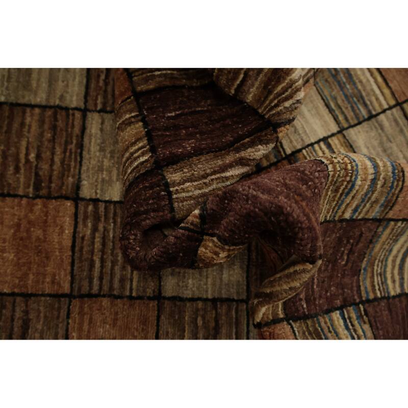 Hand Knotted Oriental 100% Wool Carpet Modern Geometric Brown Gabbeh Area Rug - 6' 6'' X 4' 10''