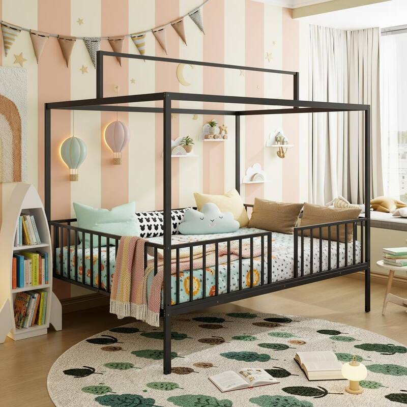 3-in-1 Convertible Montessori Metal Floor Bed by Harper&Bright Designs - Black - Full