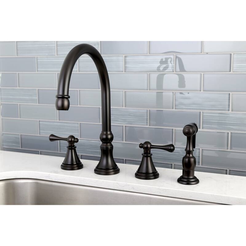 Kingston Brass Governor Widespread Kitchen Faucet with Metal Lever