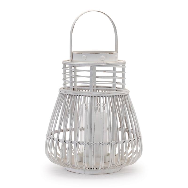 Tapered Woven Rattan Candle Lanterns - 14.75" - White
