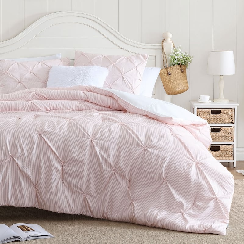 Swift Home 3-Piece Printed Stripe Pintuck Bedding Comforter Set - Rose - King