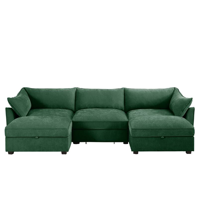 GDFStudio - Chenille U-Shaped 3-Seater 112.6" Modular Sofa with 2 Ottomans
