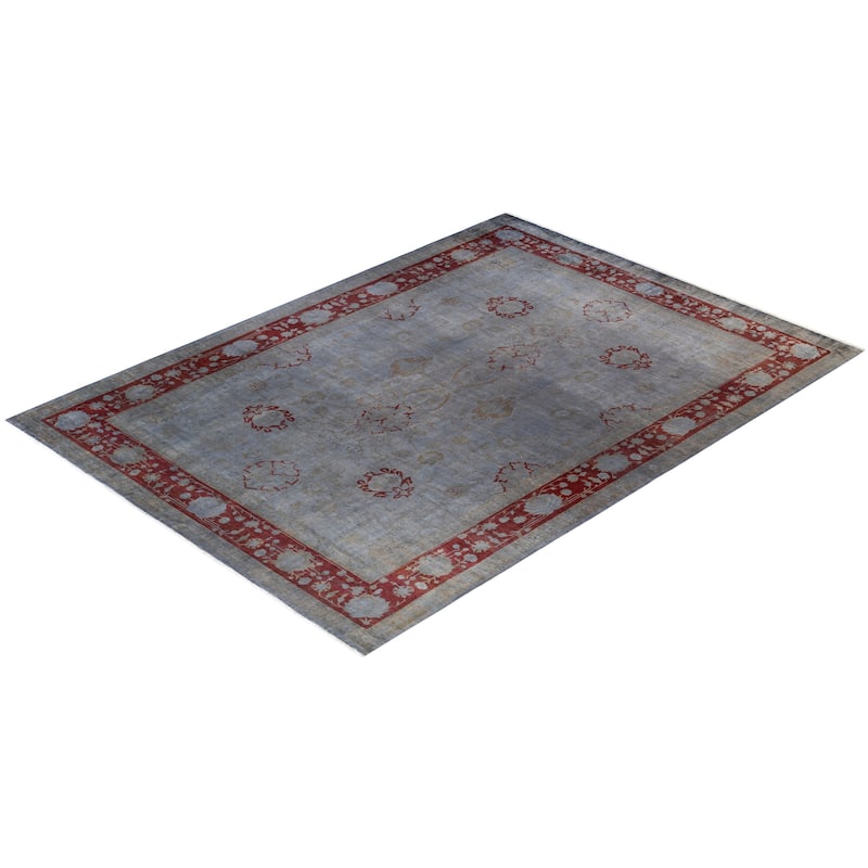 Overton Hand Knotted Wool Vintage Inspired Modern Contemporary Overdyed Gray Area Rug - 9' 1" x 12' 7"