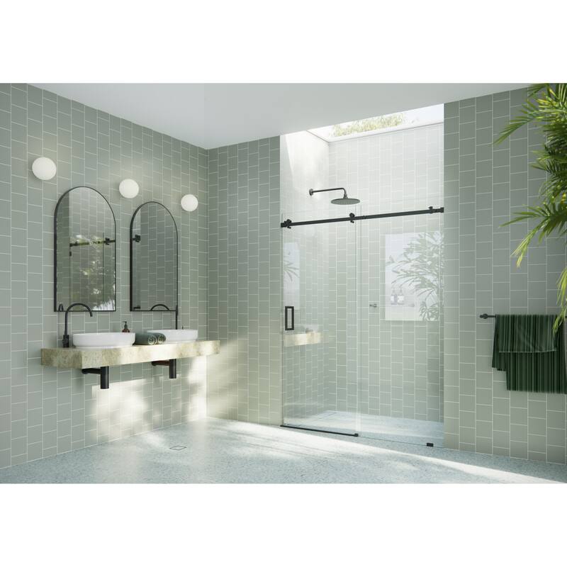 Glass Warehouse 56 in. x 78 in. Sliding Frameless Shower Door with Square Hardware - Matte Black