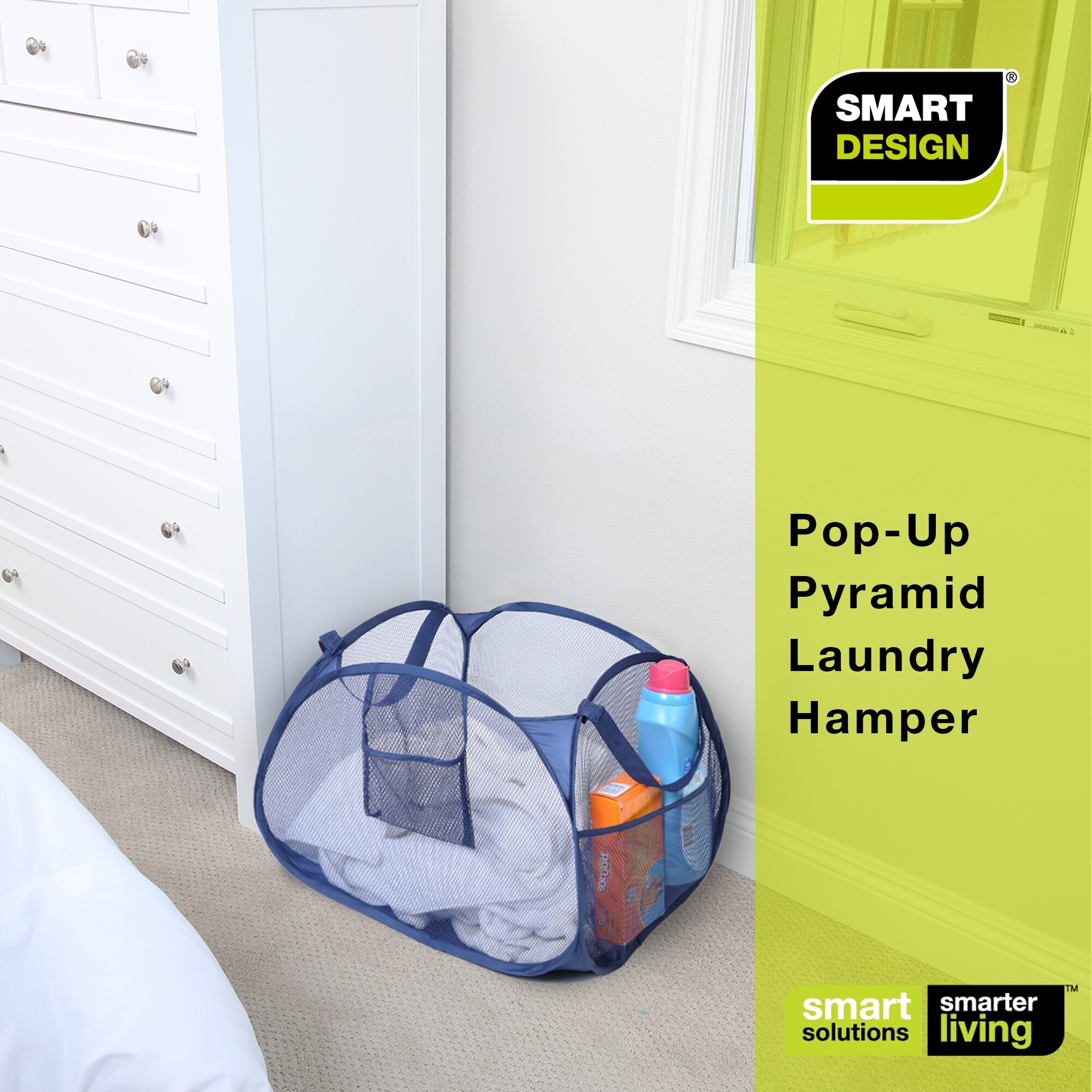 Smart Design Deluxe Mesh Pop Up Laundry Basket Hamper - Blue