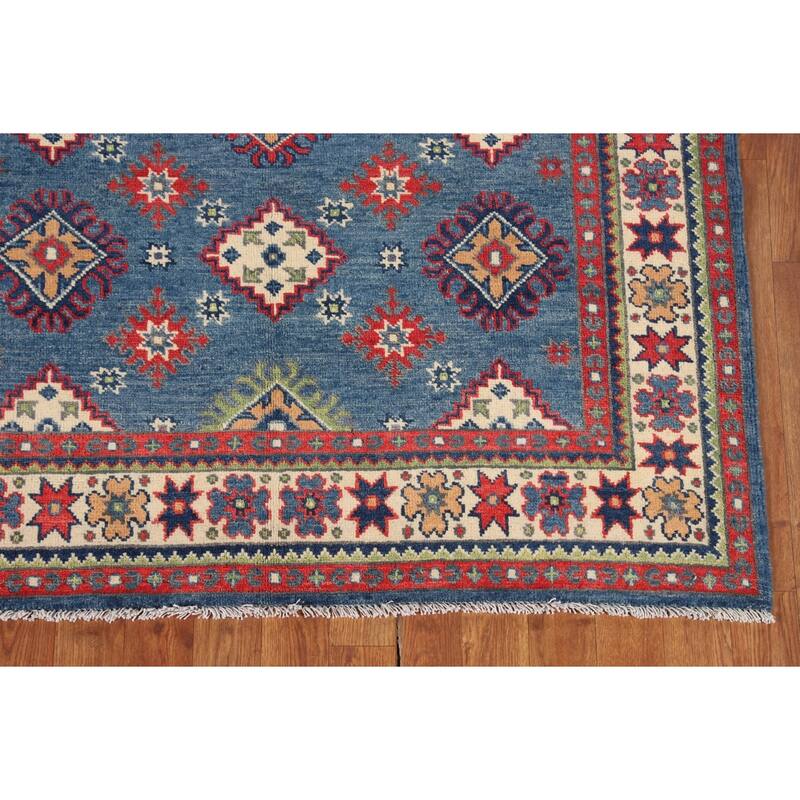 Traditional Blue Kazak Area Rug Handmade Oriental Wool Carpet - 4'1" x 6'0"