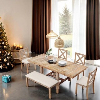 6-Piece Extendable Dining Table with Footrest, 4 Upholstered Dining ...