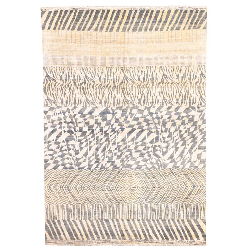 ECARPETGALLERY Hand-knotted Legacy Dark Grey, Light Gold Silk, Wool Rug - 9'10 x 14'0
