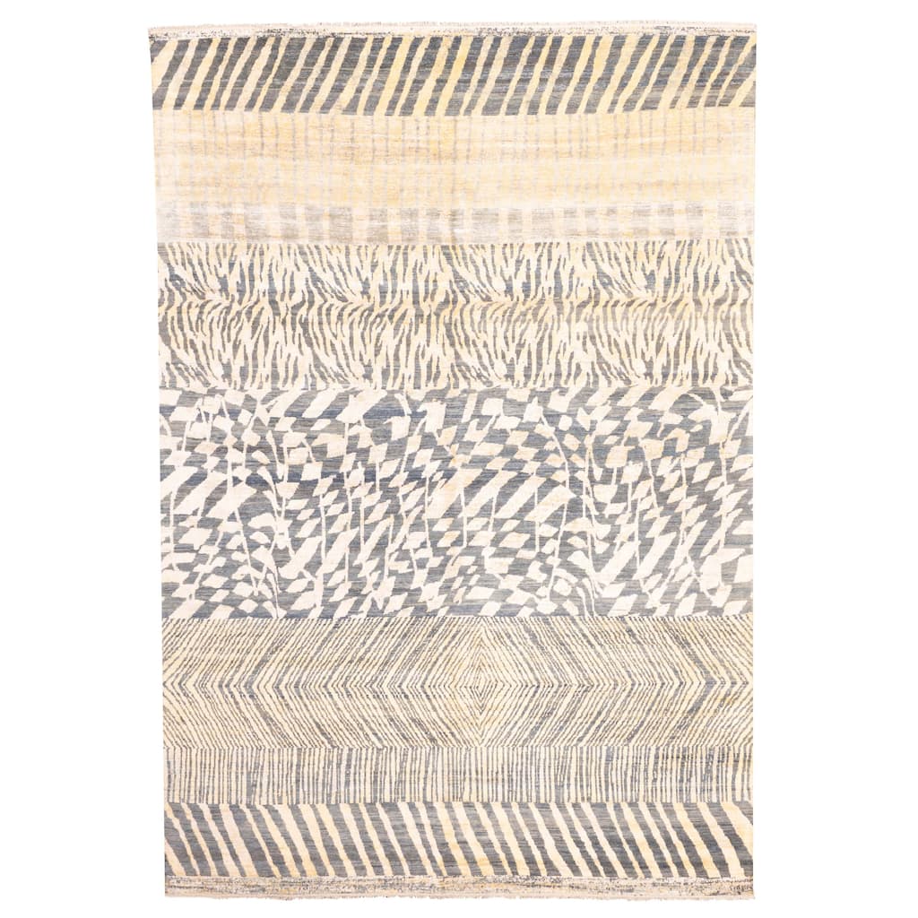 ECARPETGALLERY Hand-knotted Legacy Dark Grey, Light Gold Silk, Wool Rug - 9'10 x 14'0