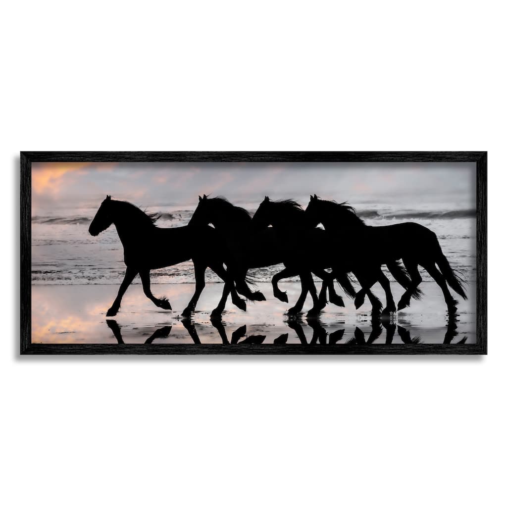 Stupell Wild Horses Sunset Beach Silhouettes Galloping Animals Framed Wall Art