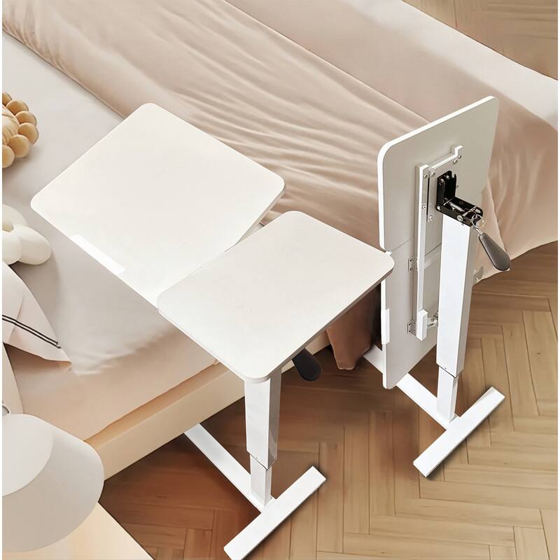 Anmytek Height Adjustable Mobile Overbed Desk with Tilting Top and Wheels White - M