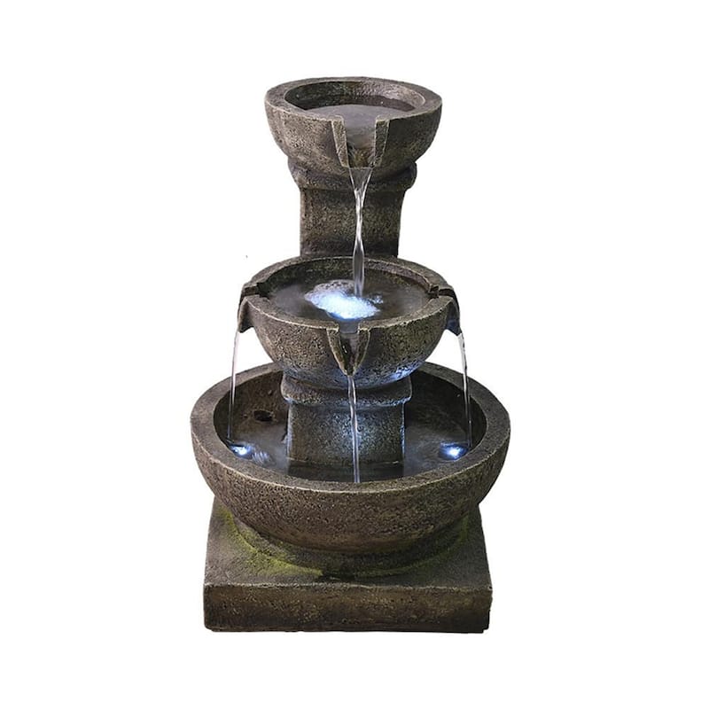 Outdoor Water Fountain with LED Light for Garden - Grey - Resin