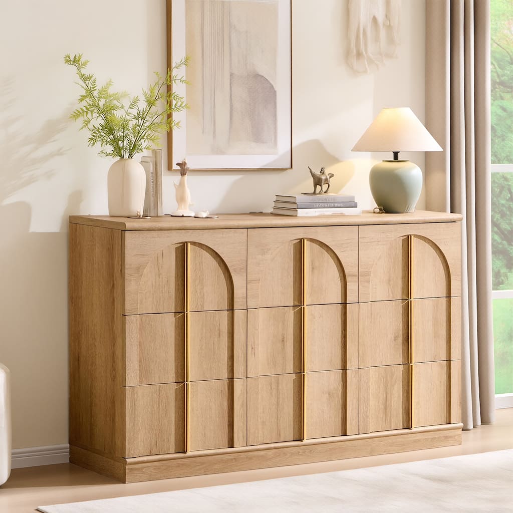 Modern Arched 9 Drawers Dresser, Wood Chest of Drawers for Living Room