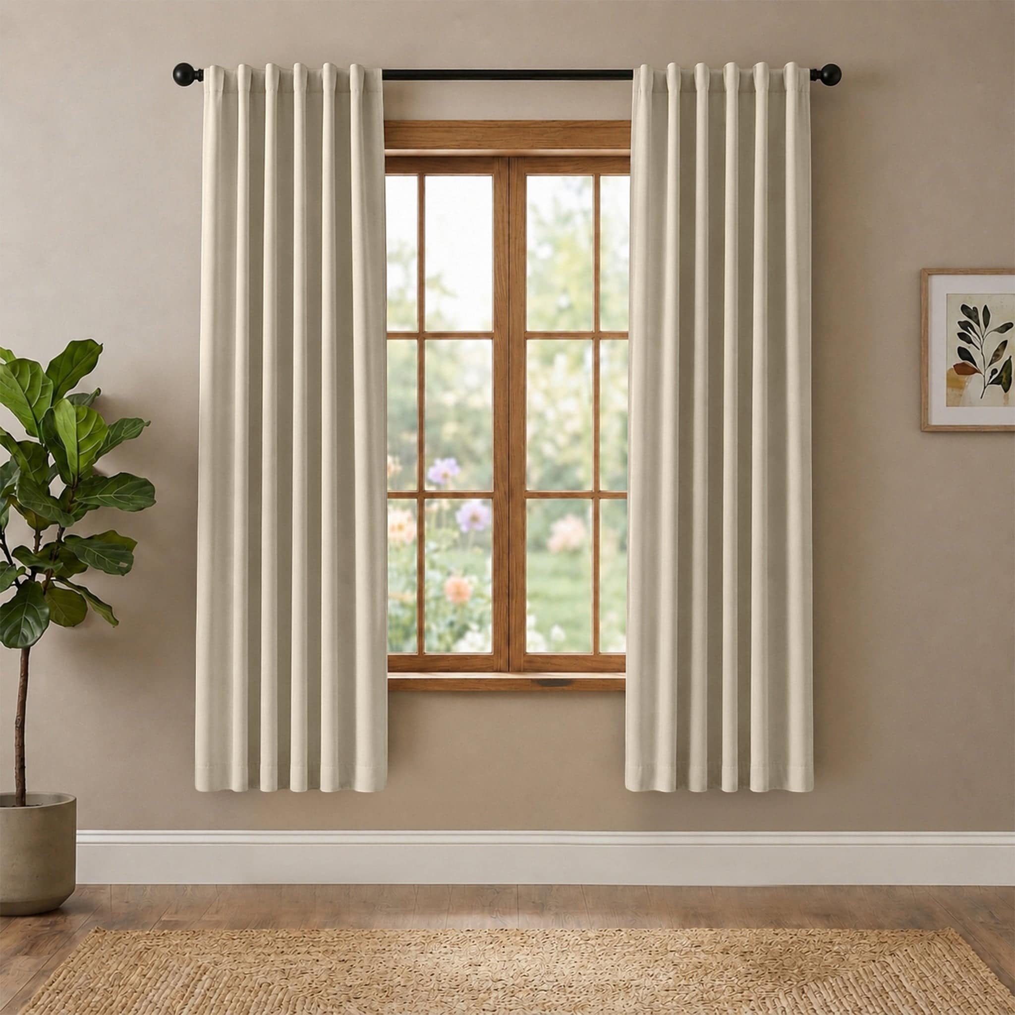 Superior Solid 2-Piece Room Darkening Curtain Set, Rod Pocket Backtab Header Window Drapes