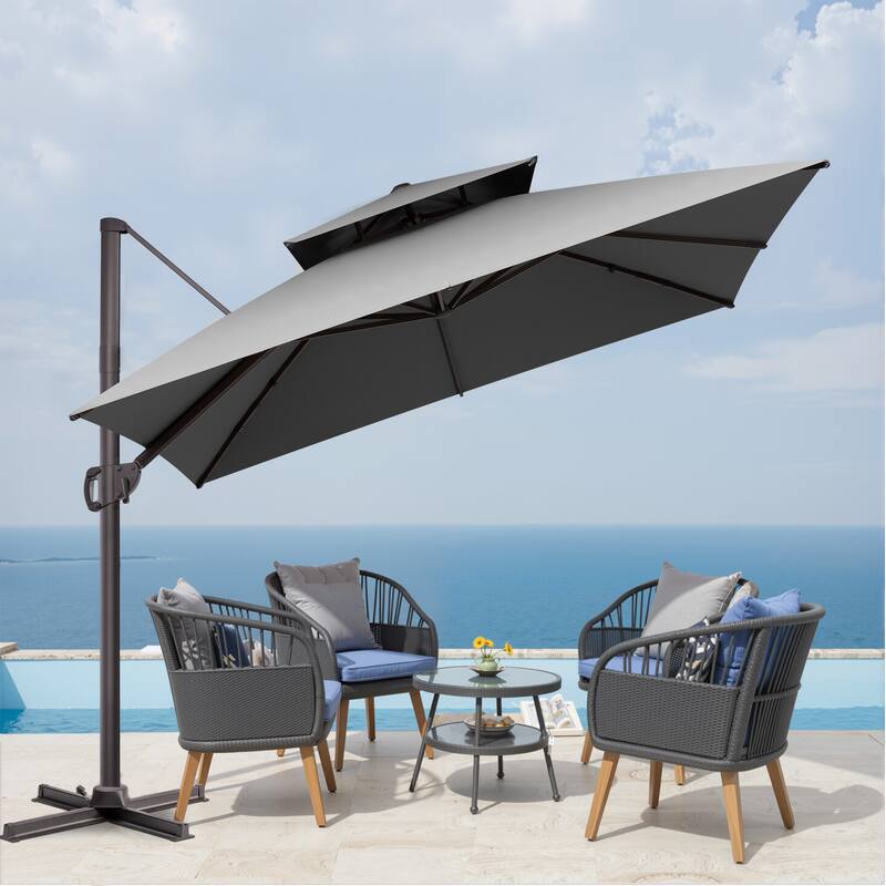 VredHom Double Top 10x10 FT Square Patio Cantilever Umbrella with Cross Stand
