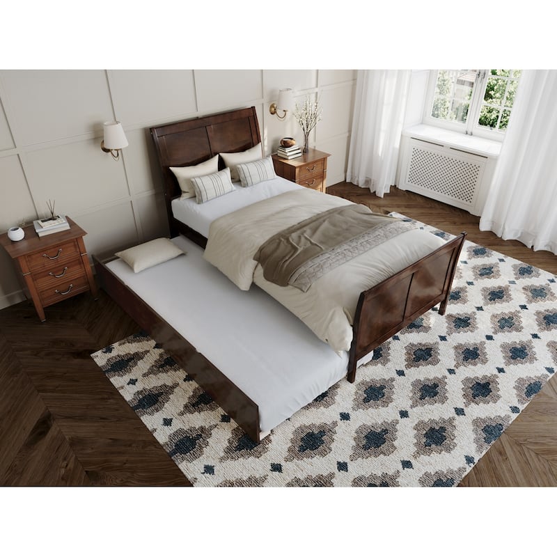 Renaissance Twin XL Platform Bed with Footboard & Trundle - Walnut Finish