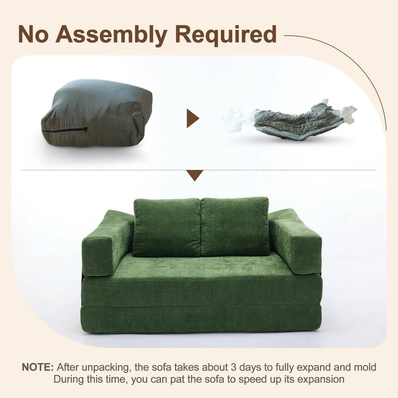 70.87" Upholstered Convertible Sleeper Sofa, Convertible Chair Floor Couch Comfy Sofa for Living Room, Bedroom, Chenille Fabric