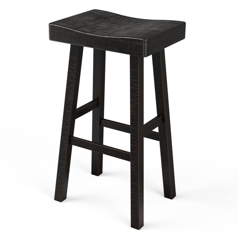 31" Antique Black Solid Wood Backless Saddle Counter Height Bar Stool Set of 2
