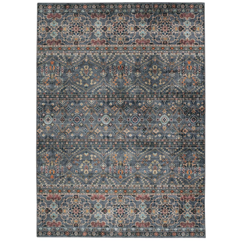 Grant Machine Washable Teal and Ivory Area Rug - 3' x 5'