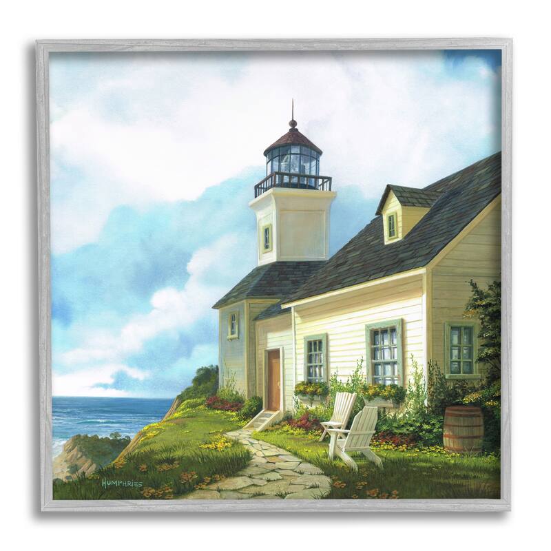 Stupell Coastal Lighthouse Beacon House Framed Giclee Art by Michael Humphries