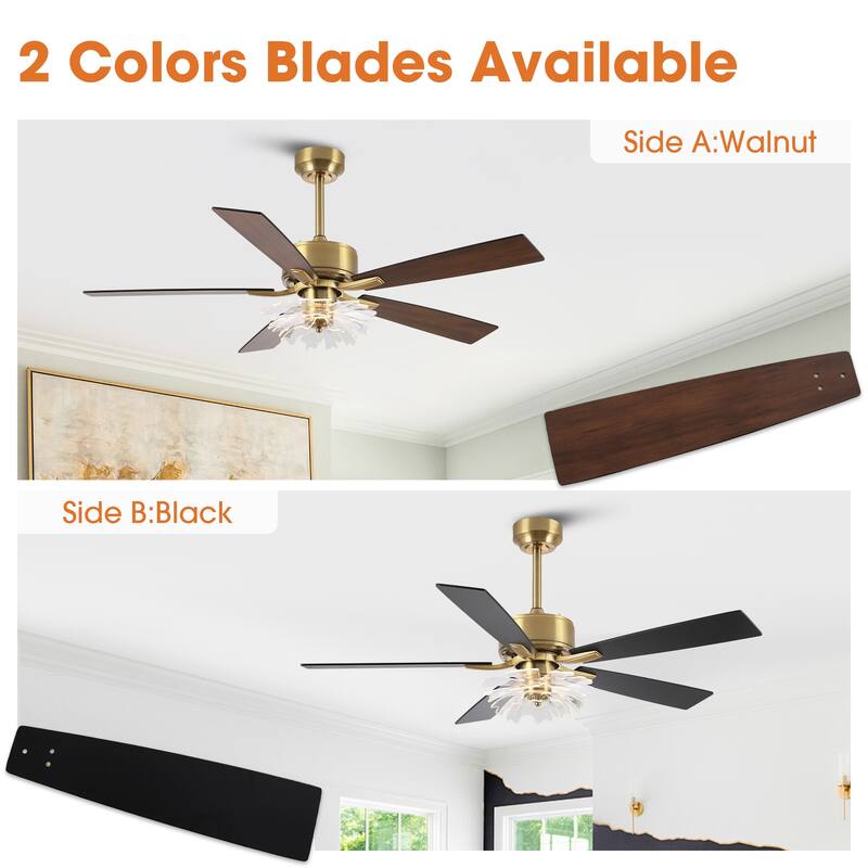 52" Modern Gold Acylic Flower Diammable Ceiling Fan with Light and Remote