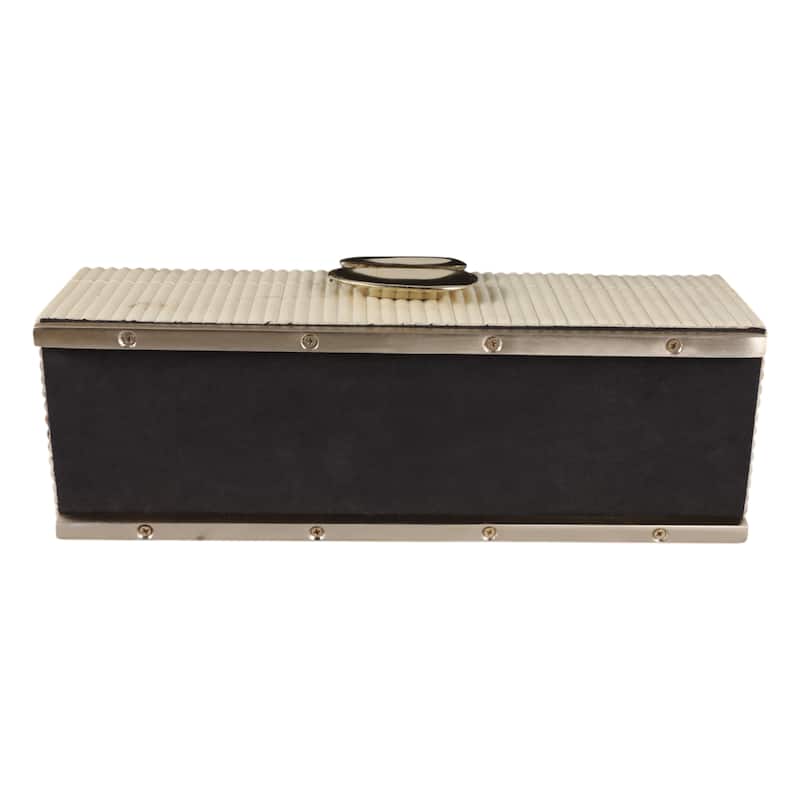Modern Ribbed Keepsake Box with Metal Closure and Lid - 16.5", Cream - 16.25"