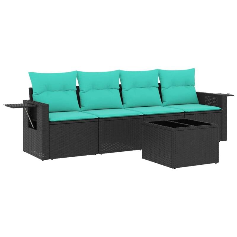 vidaXL 5 Piece Patio Sofa Set with Cushions Black Poly Rattan - 21.7 x 24.4 x 27.2