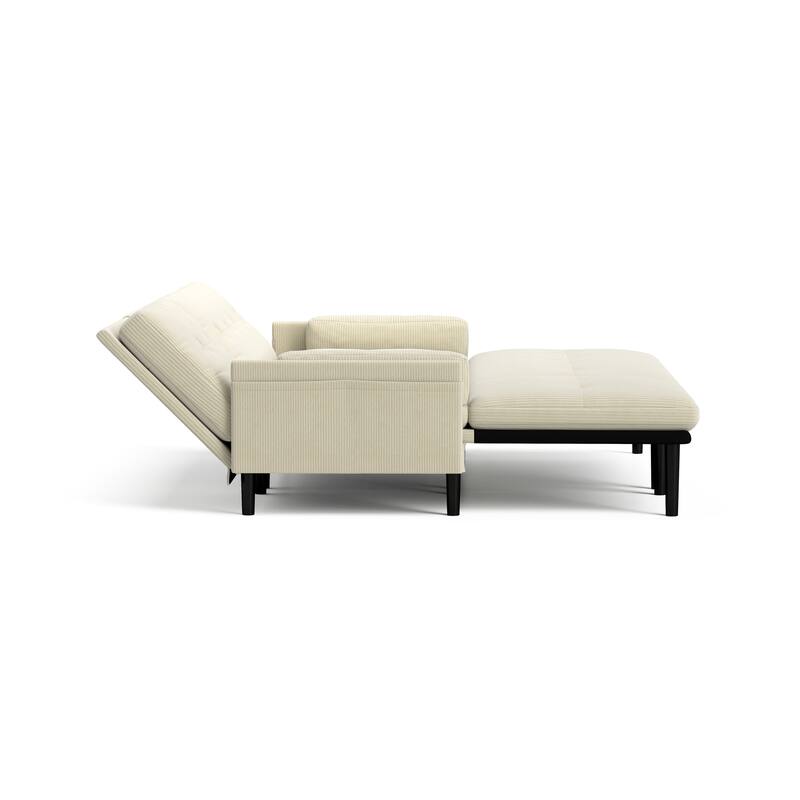 Ivory Corduroy Convertible 3-Seater L-Shaped Sofa and Bed