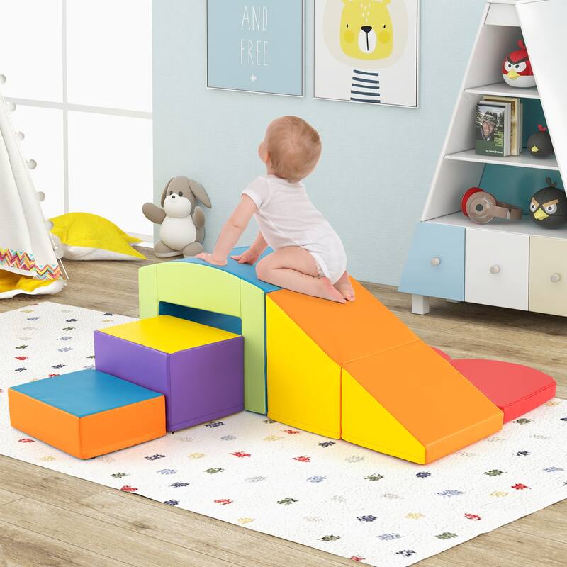 Multicolor PU Foam Climbing Blocks 6 Pieces, Safe, Versatile, Educational Playset for Kids, Tunnel - 16" x 12" x 10" (L x W x H)