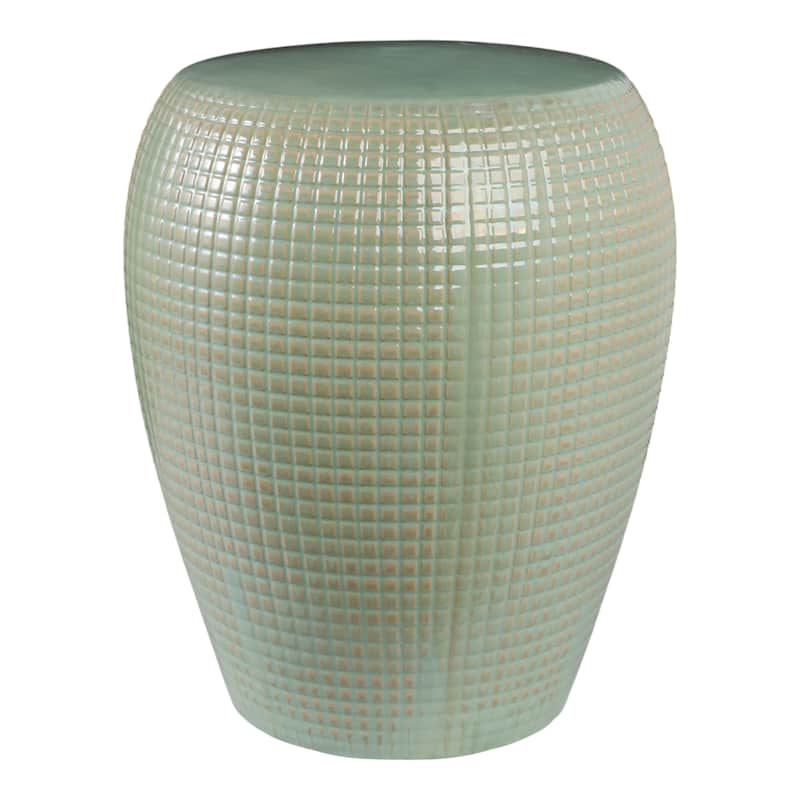 Ceramic Garden Stool Raised-Grid Texture for Home Use - 19" Green