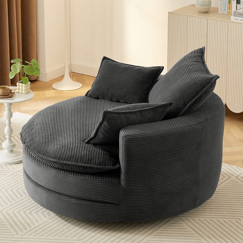 Roomfitters Swivel Barrel Chair with Dual-Layer Cushion and 3 Pillows, Comfy Accent Chair for Home or Office