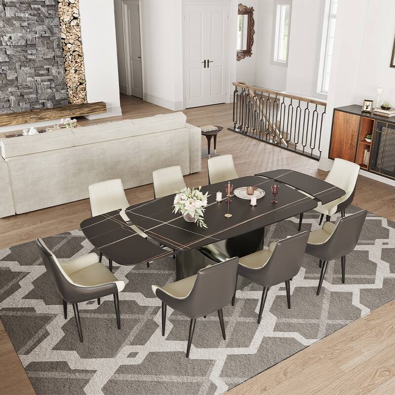 63"-94" Hobart Modern Dining Table with Rectangular Sintered Stone Tabletop and Carbon Steel Leg for 4-10
