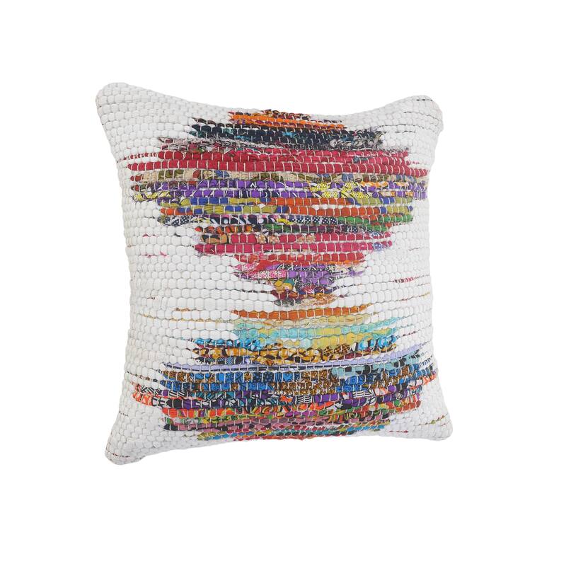 Sevita White and Multicolored Chindi Geometric Throw Pillow