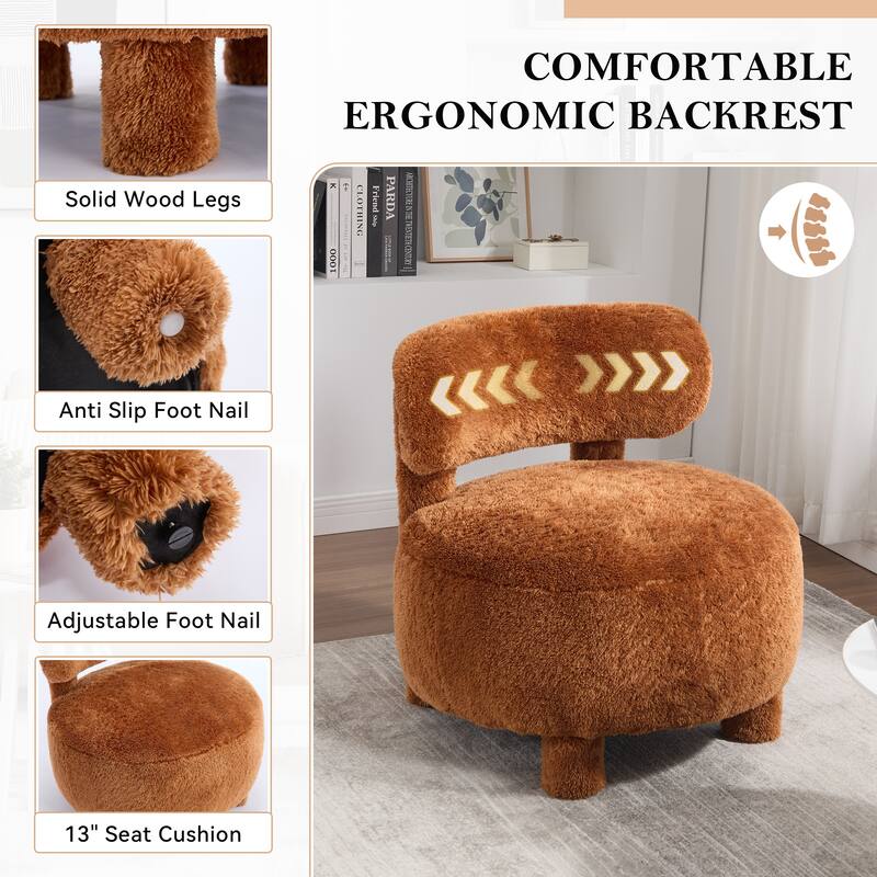Fabric Armless Accent Chair with Curved Backrest & Solid Wood Legs