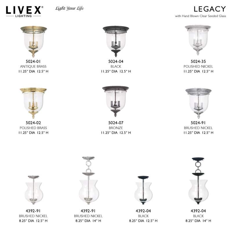 Livex Lighting 2-light Black Chain Hang/Ceiling Mount, 4392-04 - 8.25" DIA 12.5" H/8.25" DIA 14" H