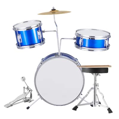 Kids Drum Set, 3-Piece, 14 in Beginner Drum Set with Adjustable Throne Cymbal Pedal Two Pairs of Drumsticks - 14 in