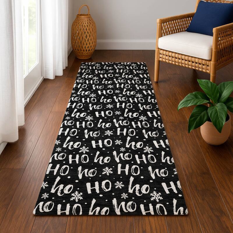 Premium Washable Super Soft Christmas Ho Ho Mayfield Rug - Black - 2'3" x 7'6"